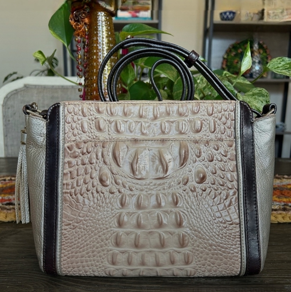 Brahmin Hillary Tri Tone Multi Texture Croc Embossed Leather Crossbody Bag!